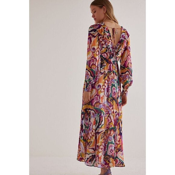 NWT Anthropologie The Odetta Ruffled Maxi Dress XXS V-Neck $198 Long Sleeve - Picture 3 of 13
